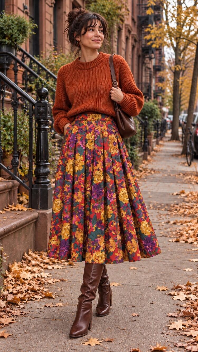 Worthington Vintage 90s Floral Pleated Midi Skirt Rayon Maximalist Size 12